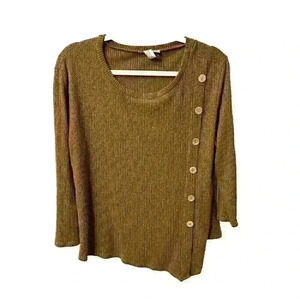 Misia Women's XL Brown V-Hem 3/4 Sleeve Rayon Blend Top Shirt w/ Button Accents
